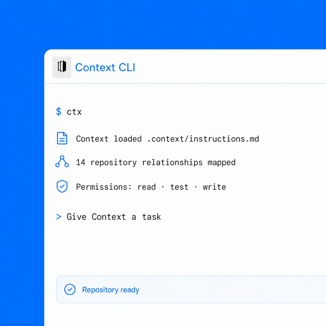 Context CLI ready for a task in a terminal